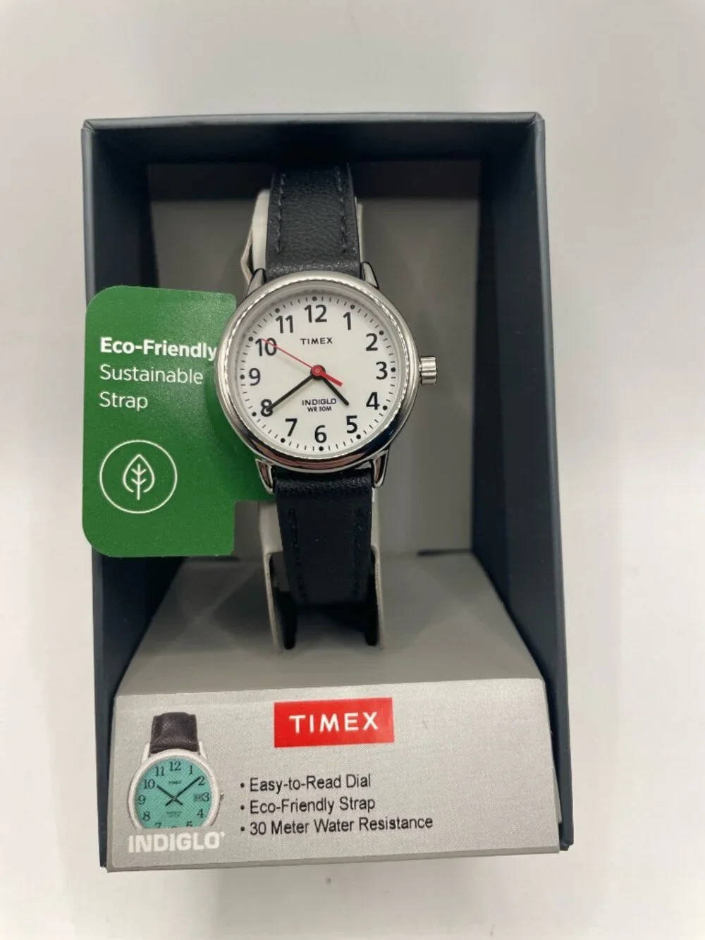 Timex Womens Watch 25mm Black Leather Easy Reader Black Silver TW2V75300
